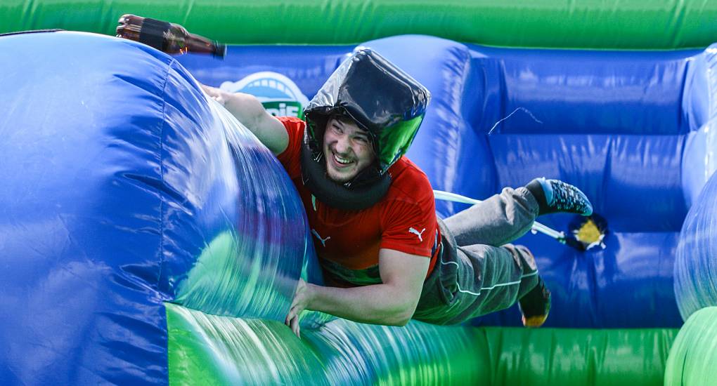 Stag fights the bungee in an Inflatable Games event